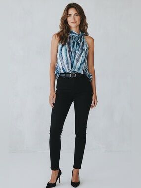 MICHAEL Michael Kors NEW - Sz 8 - Blue Teal Halter Tie Neck Silk like Top